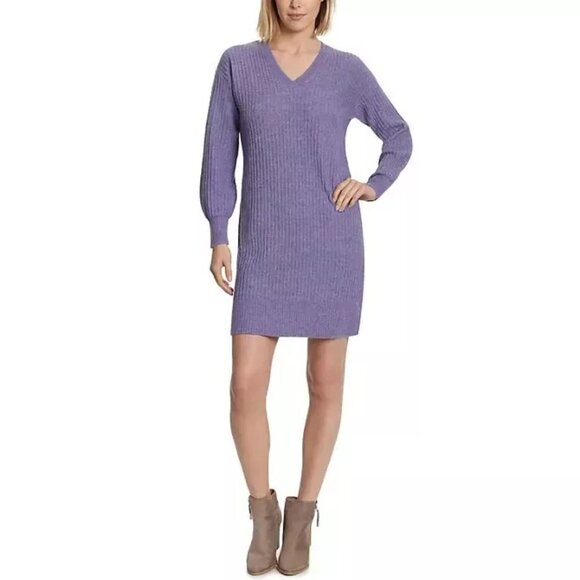 New W/Tags Jessica Simpson Lilac V Neck Blouson Sleeve Sweater Dress Tunic SZ XS - Picture 1 of 6